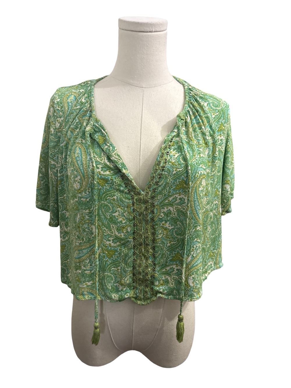 Zara Green Paisley Tie-Front Women's Top - size M